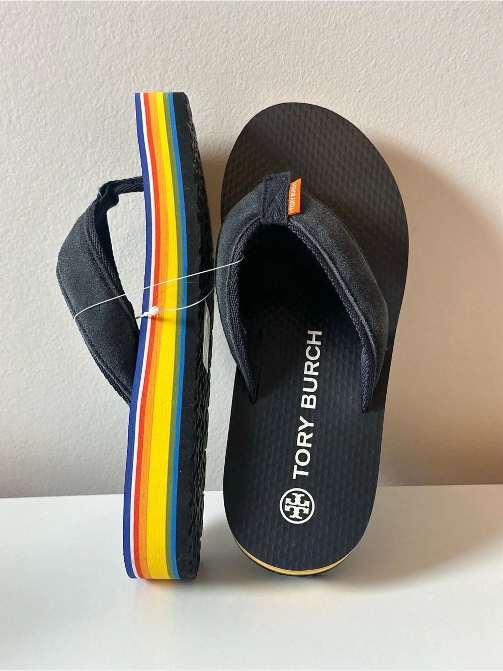 Tory Burch Women’s Flatform Suede Thong Sandals Rainbow Stripe Platform 6M New